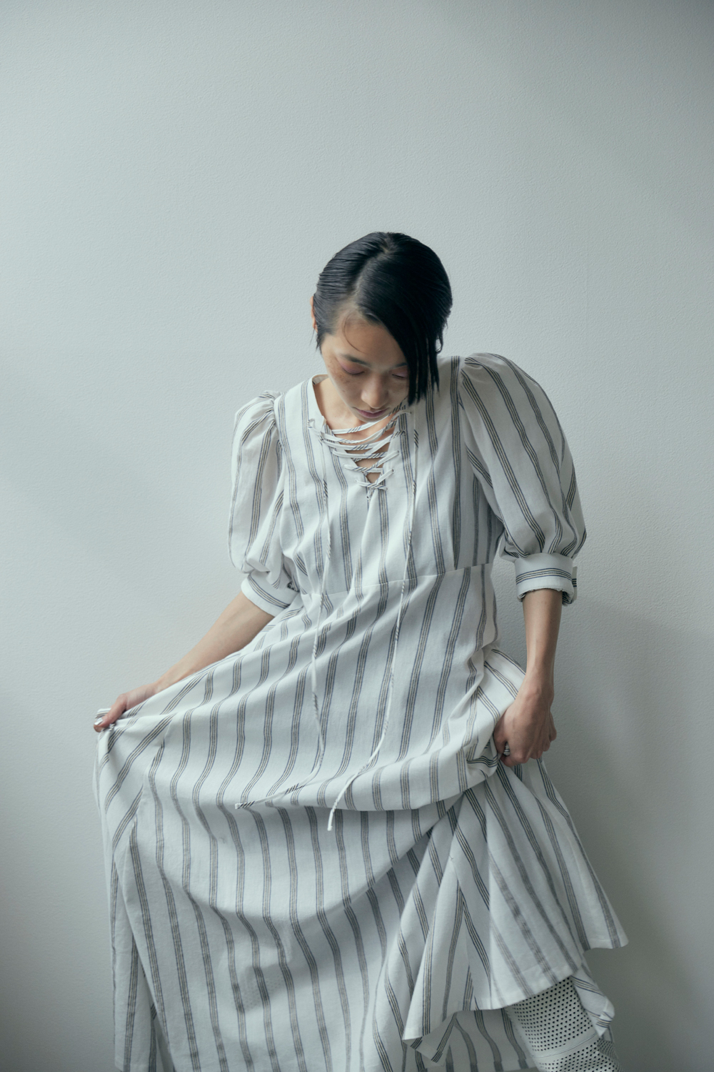 SOLOV LACE STRIPE CLUB DRESS ワンピース-